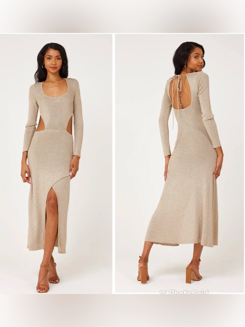 MISA Minka Gold Knit Midi Dress NWOT